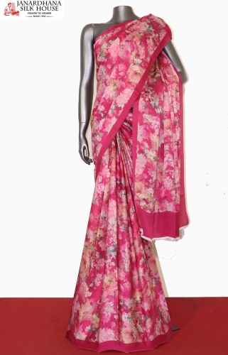 Designer Floral Prints Pure Satin Crepe Silk Saree 